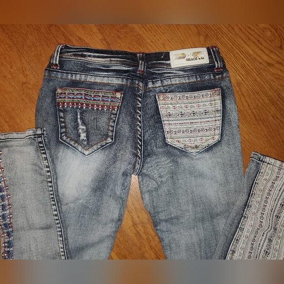 Grace in LA Mixed Pattern Jeans - Picture 5 of 11